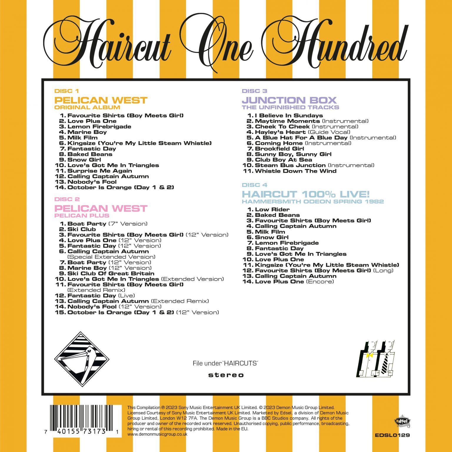 EDSL0129 Haircut 100 Pelican West 4-CD Celebration Edition Back Cover